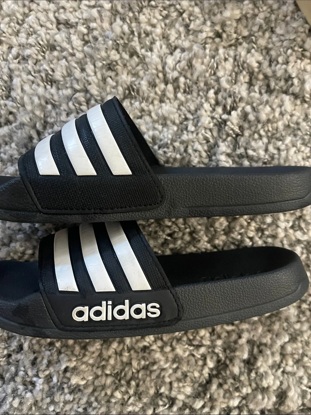 adidas Black Slides with White Stripes and Logo